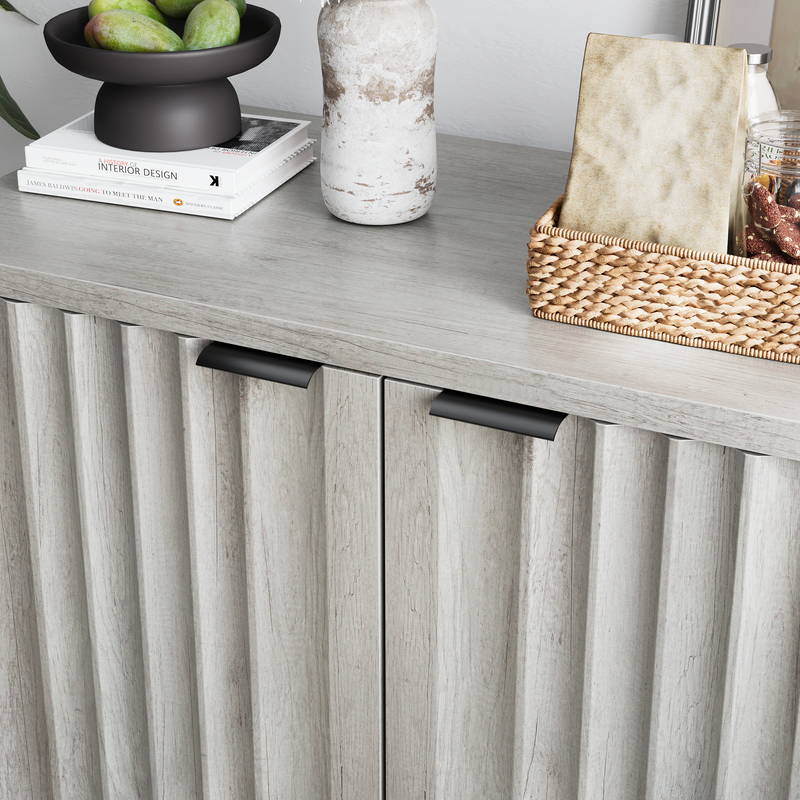 Buffet effet bois gris bords rainurés 2 portes 80*39*85cm VUHLOS