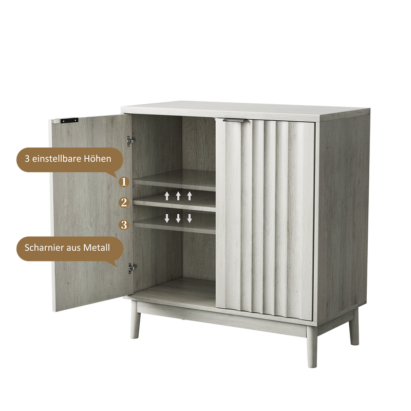 Buffet effet bois gris bords rainurés 2 portes 80*39*85cm VUHLOS