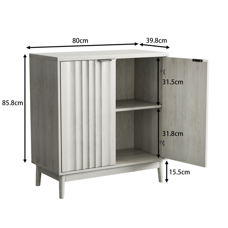 Buffet effet bois gris bords rainurés 2 portes 80*39*85cm VUHLOS