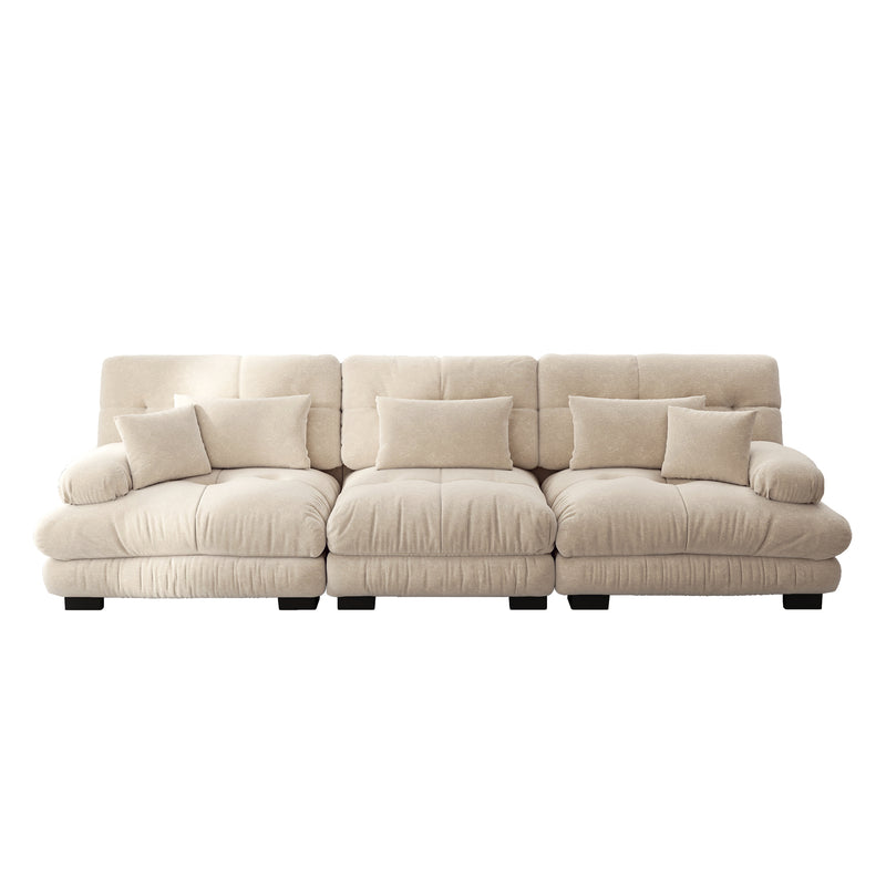 Canapé rembourré modulable 3 places en tissu chenille creme assise profonde SLIME