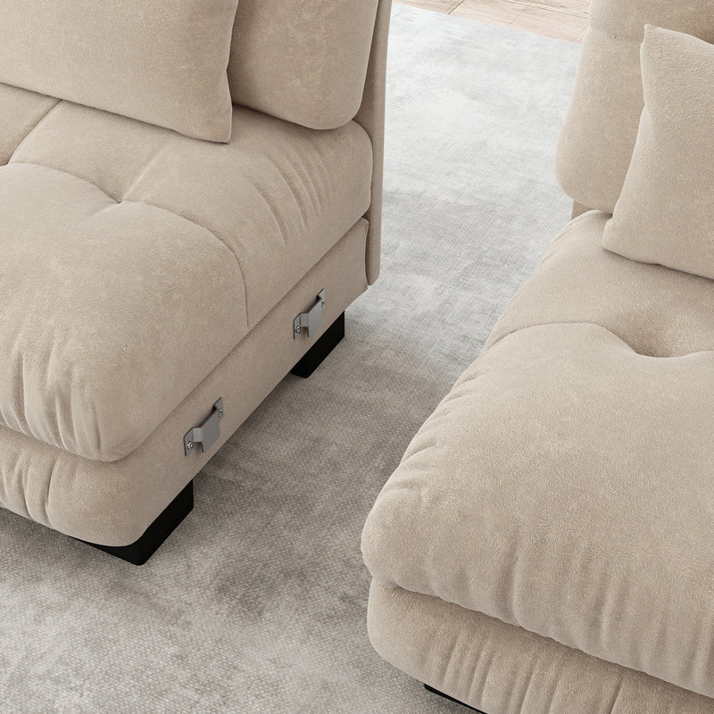 Canapé rembourré modulable 3 places en tissu chenille creme assise profonde SLIME