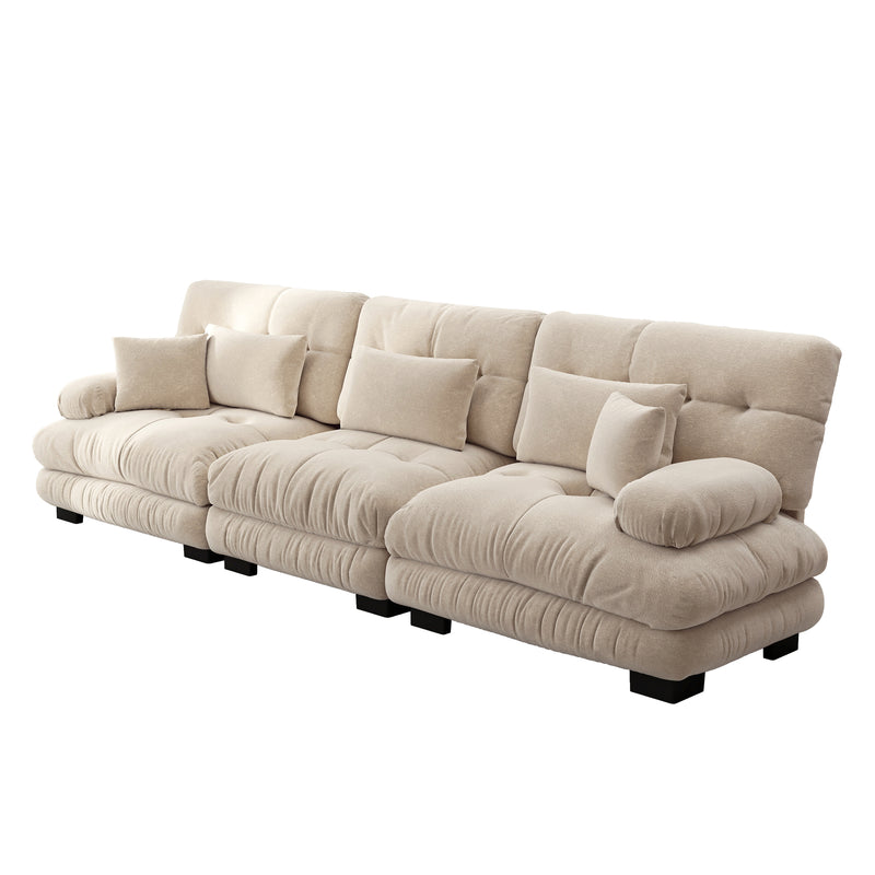 Canapé rembourré modulable 3 places en tissu chenille creme assise profonde SLIME