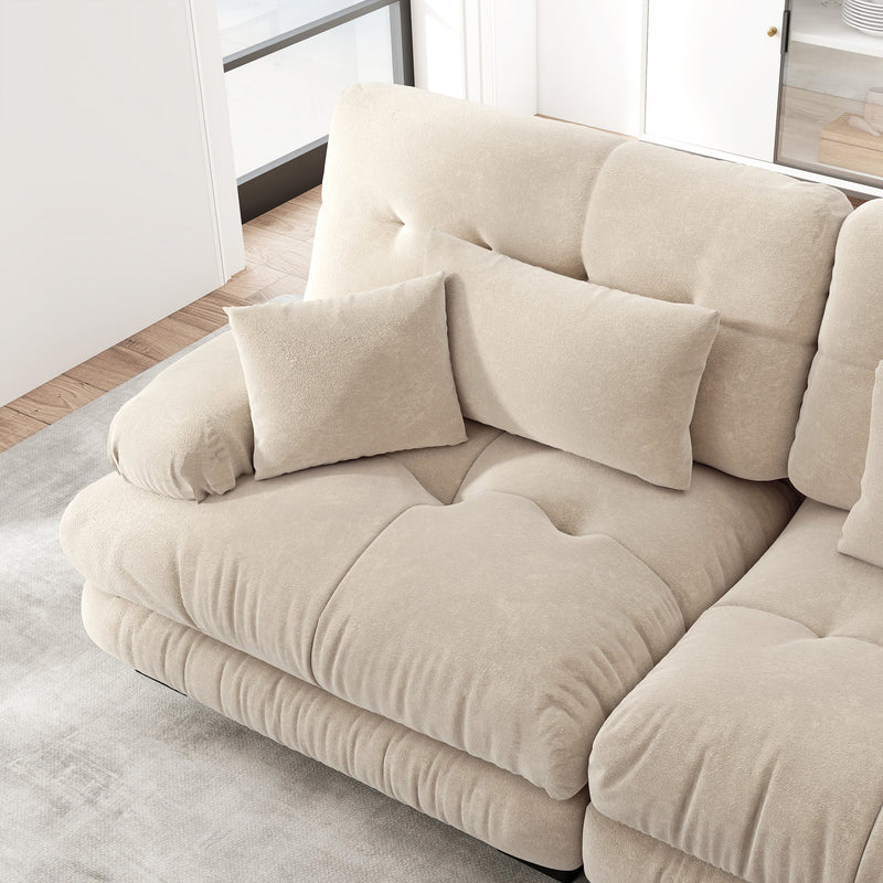 Canapé rembourré modulable 3 places en tissu chenille creme assise profonde SLIME