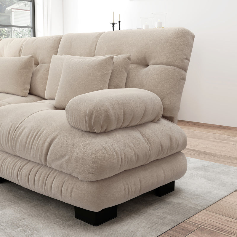 Canapé rembourré modulable 3 places en tissu chenille creme assise profonde SLIME