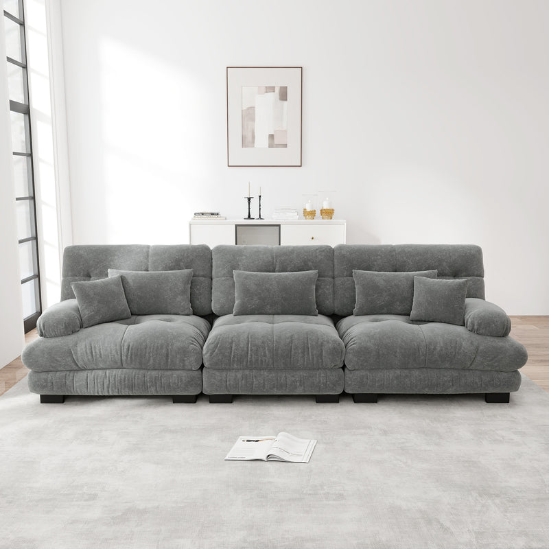Canapé modulable 3 places en tissu chenille gris HYPHAE