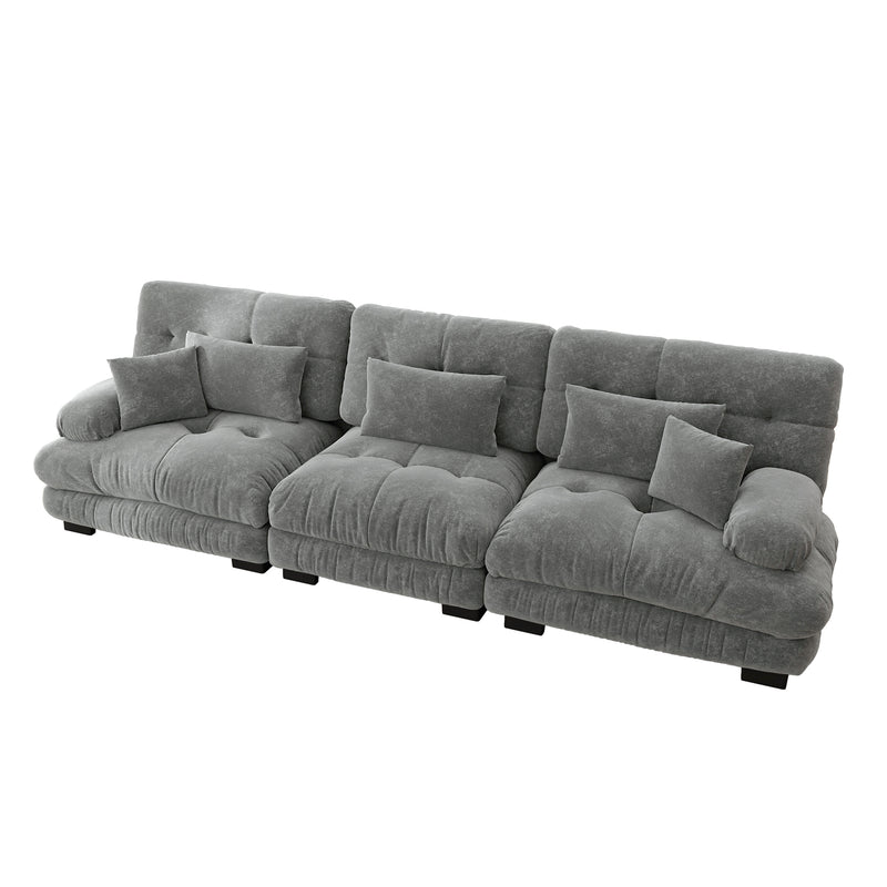 Canapé modulable 3 places en tissu chenille gris HYPHAE