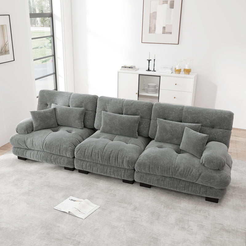 Canapé modulable 3 places en tissu chenille gris HYPHAE