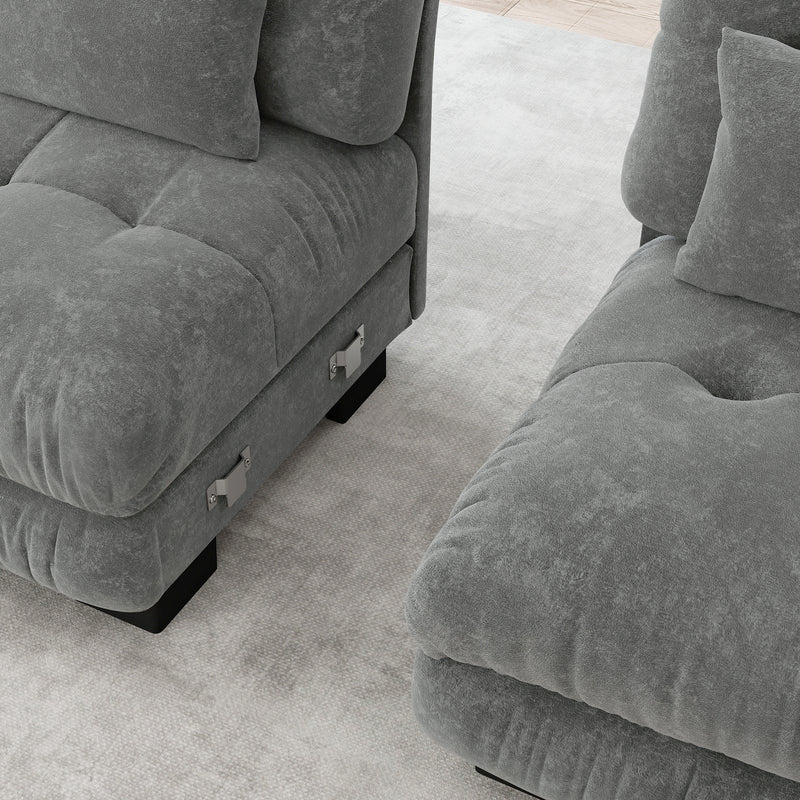 Canapé modulable 3 places en tissu chenille gris HYPHAE
