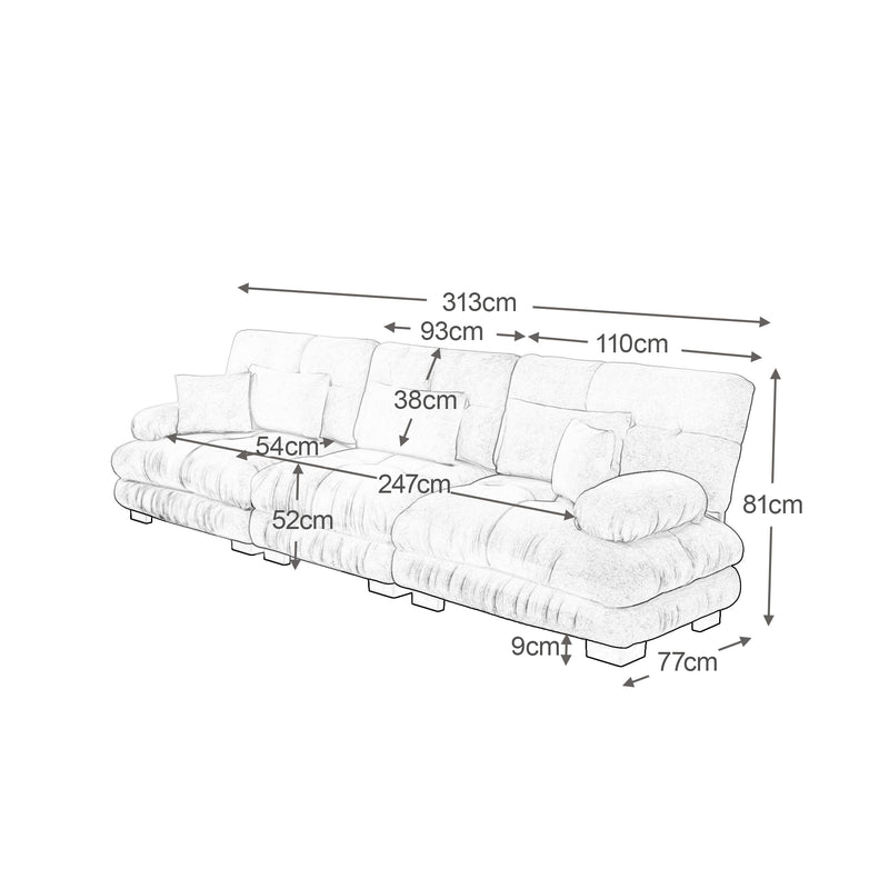 Canapé modulable 3 places en tissu chenille gris HYPHAE