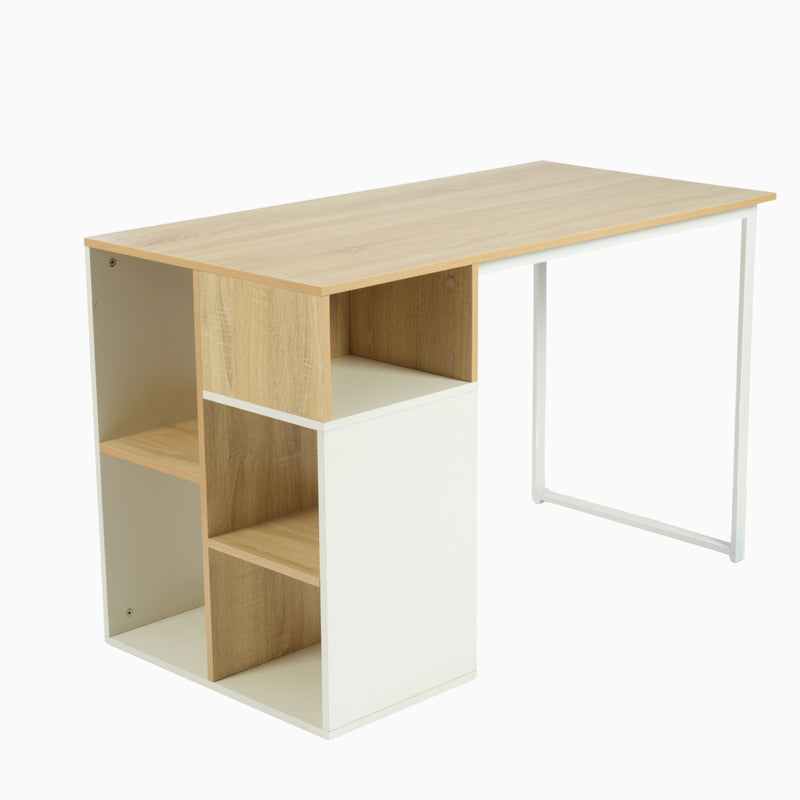 Bureau moderne avec cinq étagères blanc et bois de chêne WEEKS