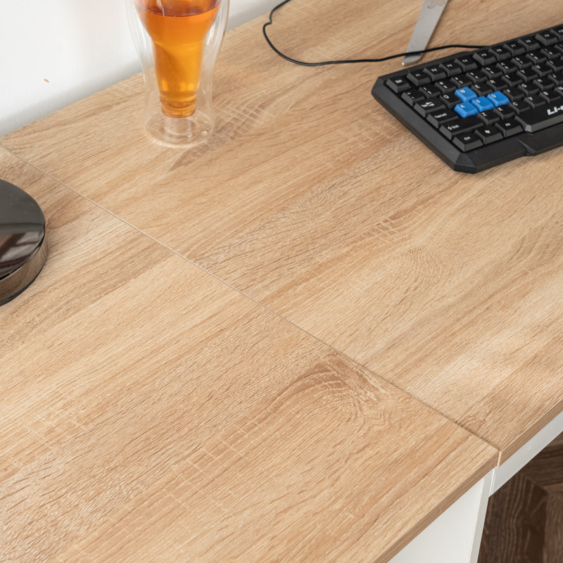 Ensemble de bureau ergonomique avec un bureau effet bois clair et une chaise de bureau pivotante et relevable beige à roulettes WEEKS+ROSS BEIGE