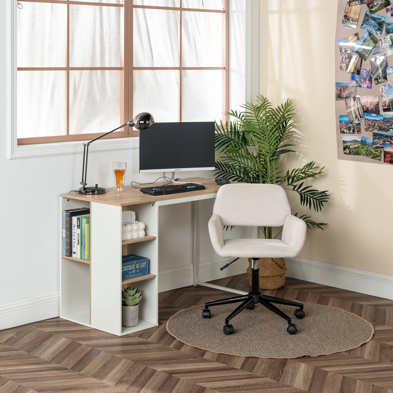 Ensemble de bureau ergonomique avec un bureau effet bois clair et une chaise de bureau pivotante et relevable beige à roulettes WEEKS+ROSS BEIGE