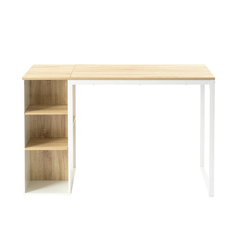 Ensemble de bureau ergonomique avec un bureau effet bois clair et une chaise de bureau pivotante et relevable beige à roulettes WEEKS+ROSS BEIGE