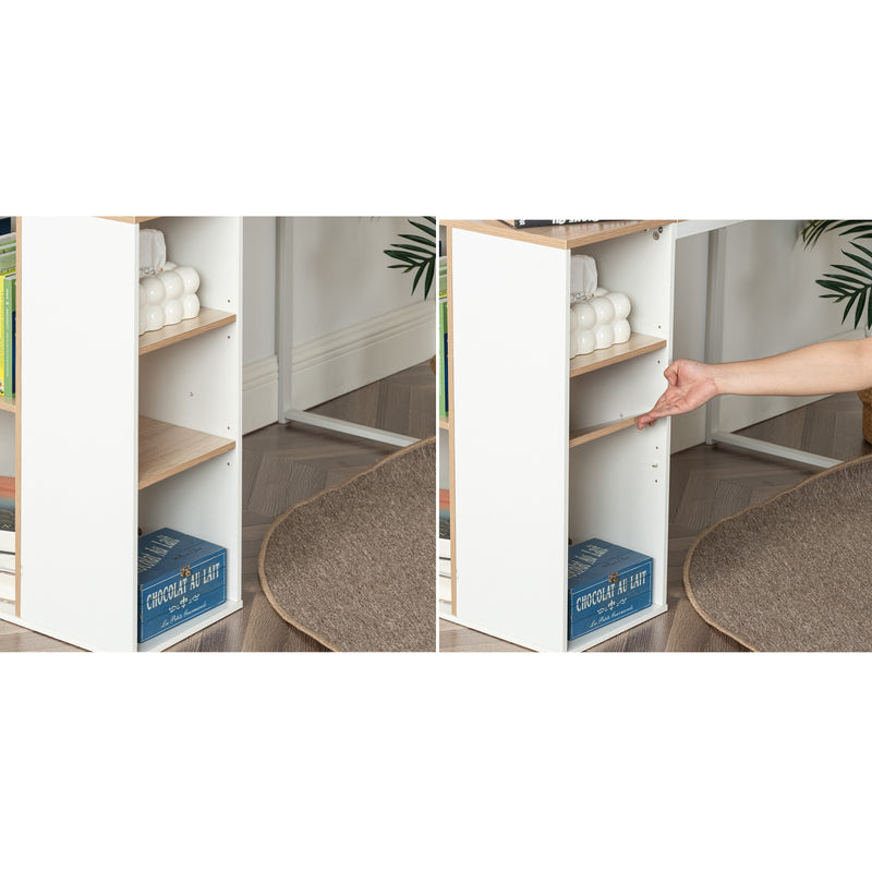 Ensemble de bureau ergonomique avec un bureau effet bois clair et une chaise de bureau pivotante et relevable beige à roulettes WEEKS+ROSS BEIGE