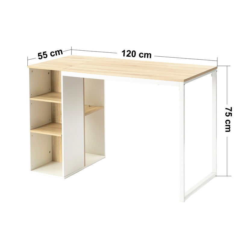 Ensemble de bureau ergonomique avec un bureau effet bois clair et une chaise de bureau pivotante et relevable beige à roulettes WEEKS+ROSS BEIGE