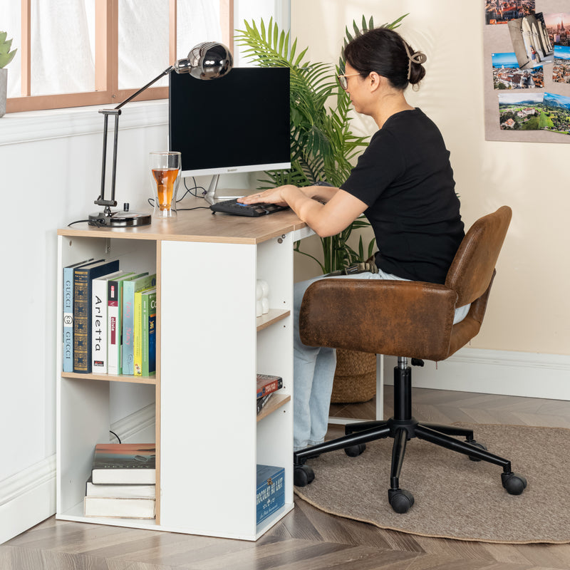 Ensemble de bureau ergonomique avec bureau effet bois clair et chaise de bureau pivotante et relevable marron à roulettes WEEKS+ROSS SUEDE BROWN
