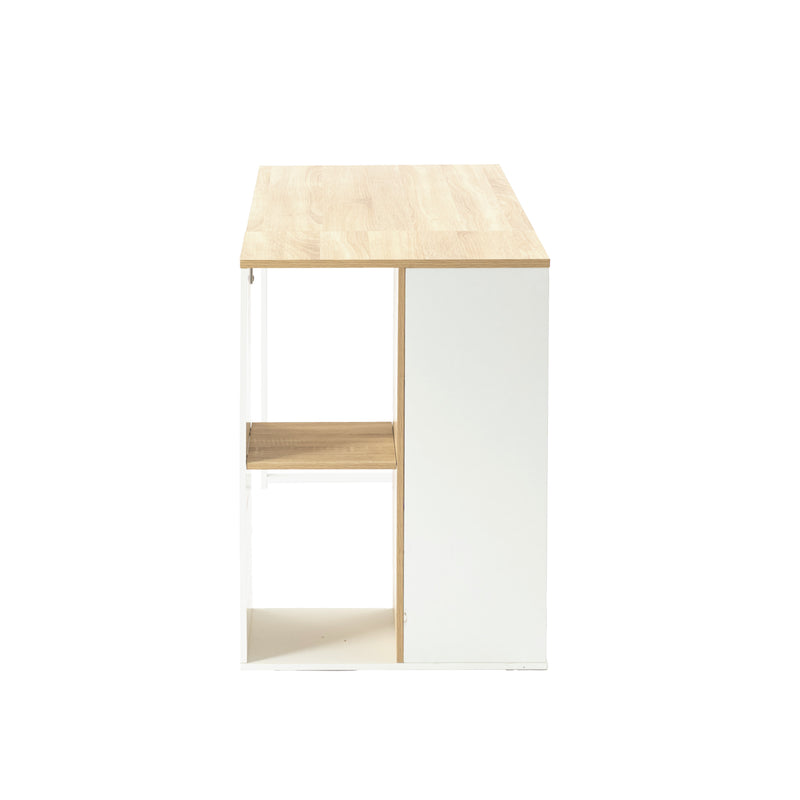 Ensemble de bureau ergonomique avec un bureau effet bois clair et une chaise de bureau pivotante et relevable beige à roulettes WEEKS+ROSS BEIGE