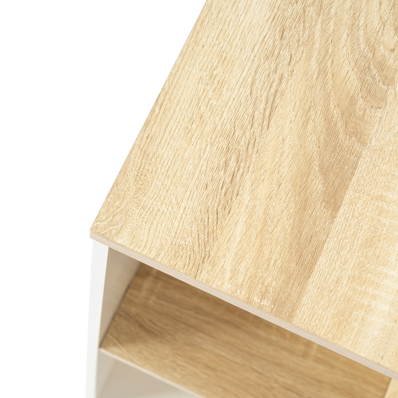 Ensemble de bureau ergonomique avec un bureau effet bois clair et une chaise de bureau pivotante et relevable beige à roulettes WEEKS+ROSS BEIGE