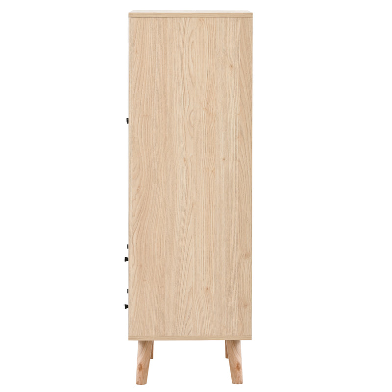 Buffet effet bois portes et 2 tiroirs en rotin, pieds en bois massif FENMUCK