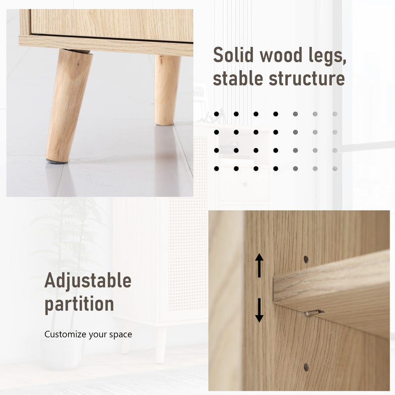 Buffet effet chêne avec 2 portes en tissage rotin et 1 tiroir VELDTBLADE