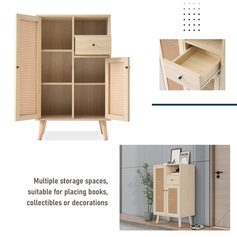 Buffet effet chêne avec 2 portes en tissage rotin et 1 tiroir VELDTBLADE
