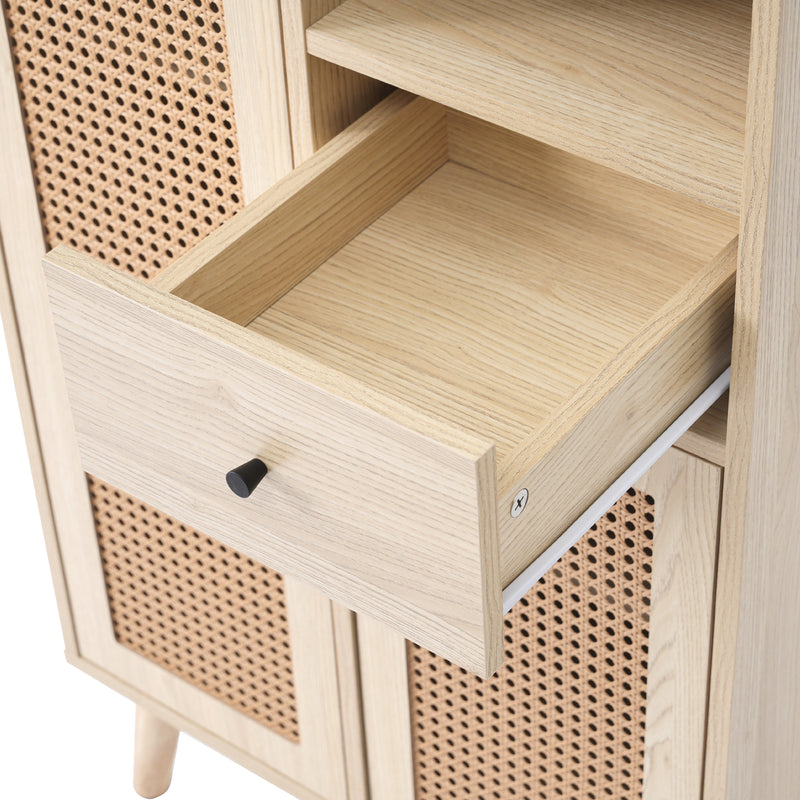 Buffet effet chêne avec 2 portes en tissage rotin et 1 tiroir VELDTBLADE