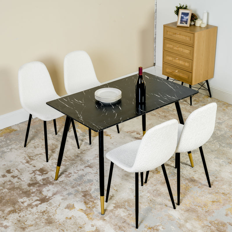Table de salle à manger rectangulaire effet marbre noir de style scandinave 110x70 WHALEN BLACK MARBLE TABLE BG