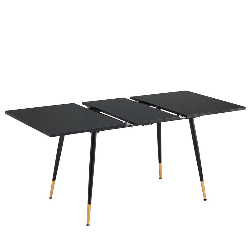 Schwarzer ausziehbarer rechteckiger Esszimmertisch im skandinavischen Stil mit goldenen Punktfüßen 120-160 WHALEN DARK WOOD STRETCH TABLE BG