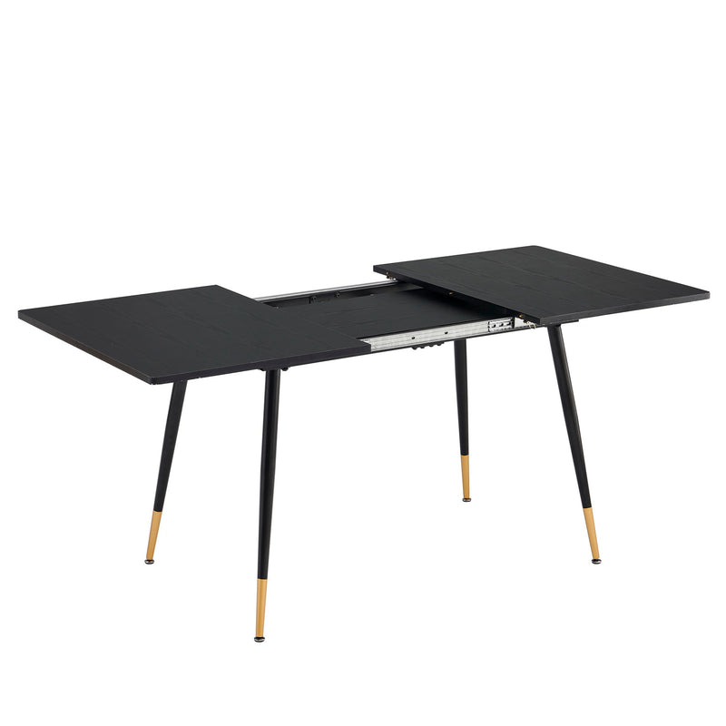 Ensemble table extensible 120-160 et 6 chaises style scandinave retro WHALEN DARK WOOD STRETCH TABLE BG+SMEG DARK BROWN PU BLACK GOLD LEG*3