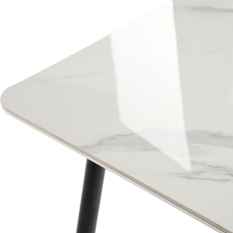 Table de salle à manger rectangulaire pierre effet marbre blanc pieds noirs dorés 110x70 WHALEN STONE WHITE MARBLE