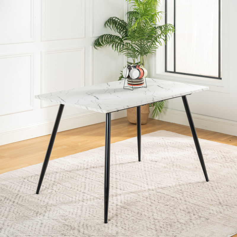 Table de salle à manger rectangulaire effet marbre blanc de style scandinave 120x70cm WHALEN WHITE MARBLE TABLE 120 KD