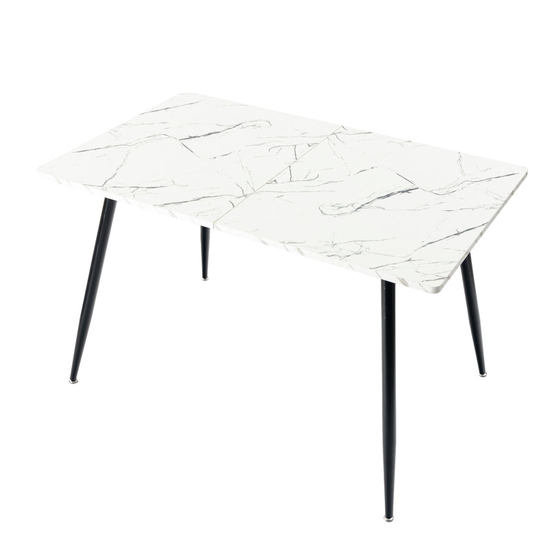 Ensemble table blanche effet marbre et 4 chaises tissu beige WHALEN WHITE MARBLE TABLE 120 KD + MAYFAIR BEIGE*2