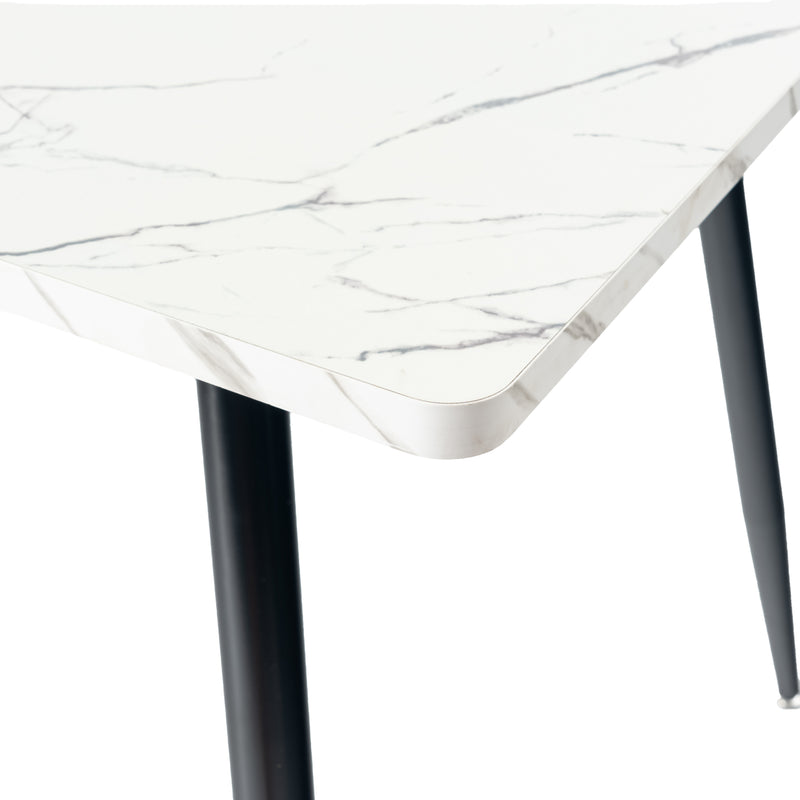 Ensemble table blanche effet marbre et 4 chaises tissu beige WHALEN WHITE MARBLE TABLE 120 KD + MAYFAIR BEIGE*2