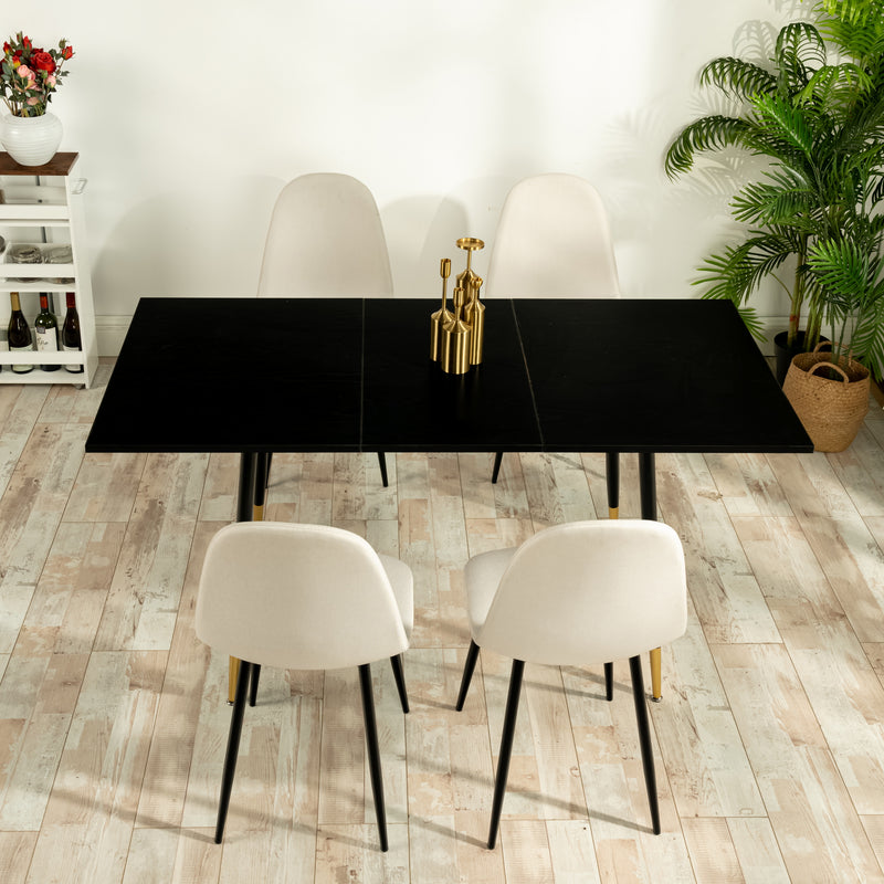 Table de salle à manger rectangulaire extensible noir effet bois de style scandinave pieds points dorés 120-160 WHALEN DARK WOOD STRETCH TABLE BG