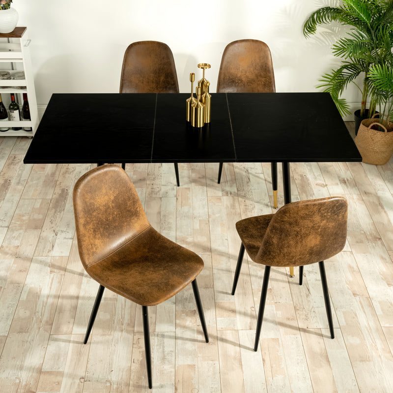 Table de salle à manger rectangulaire extensible noir effet bois de style scandinave pieds points dorés 120-160 WHALEN DARK WOOD STRETCH TABLE BG