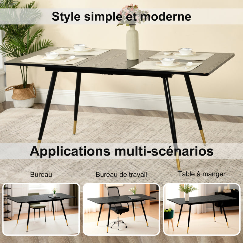Table de salle à manger rectangulaire extensible noir effet bois de style scandinave pieds points dorés 120-160 WHALEN DARK WOOD STRETCH TABLE BG