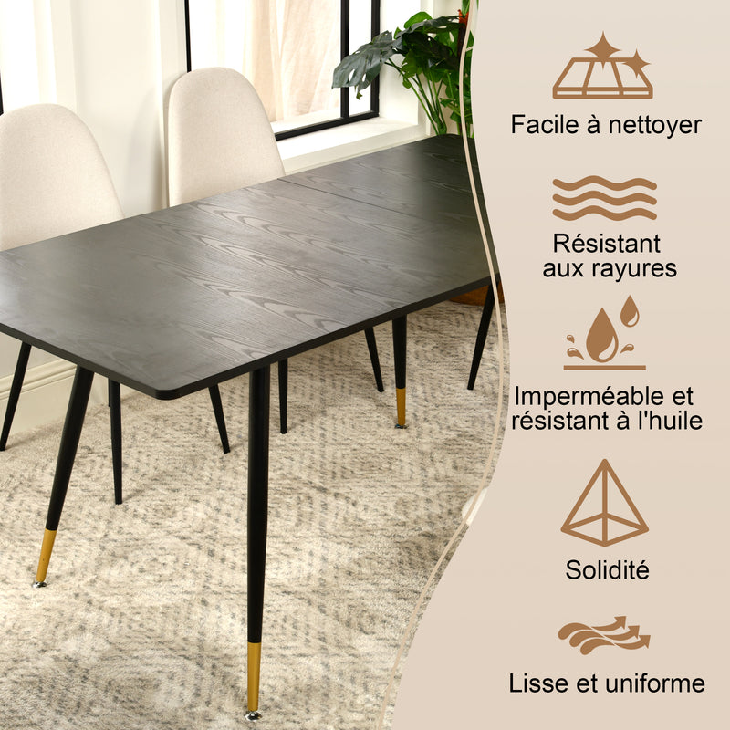 Table de salle à manger rectangulaire extensible noir effet bois de style scandinave pieds points dorés 120-160 WHALEN DARK WOOD STRETCH TABLE BG