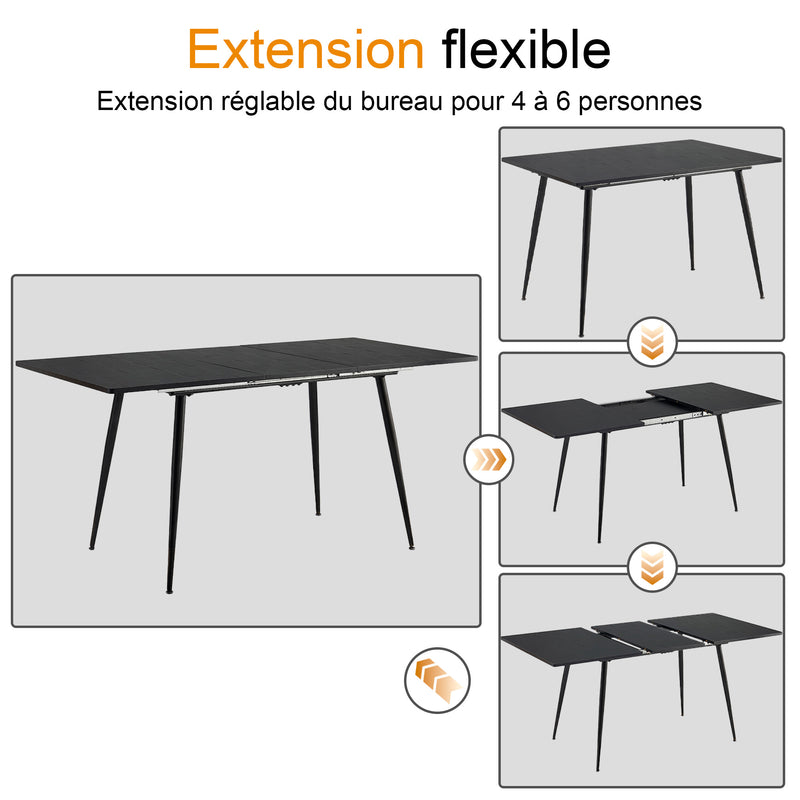 Table de salle à manger rectangulaire extensible noir effet bois de style scandinave pieds noir 120-160 WHALEN DARK WOOD STRETCH TABLE BLACK LEG