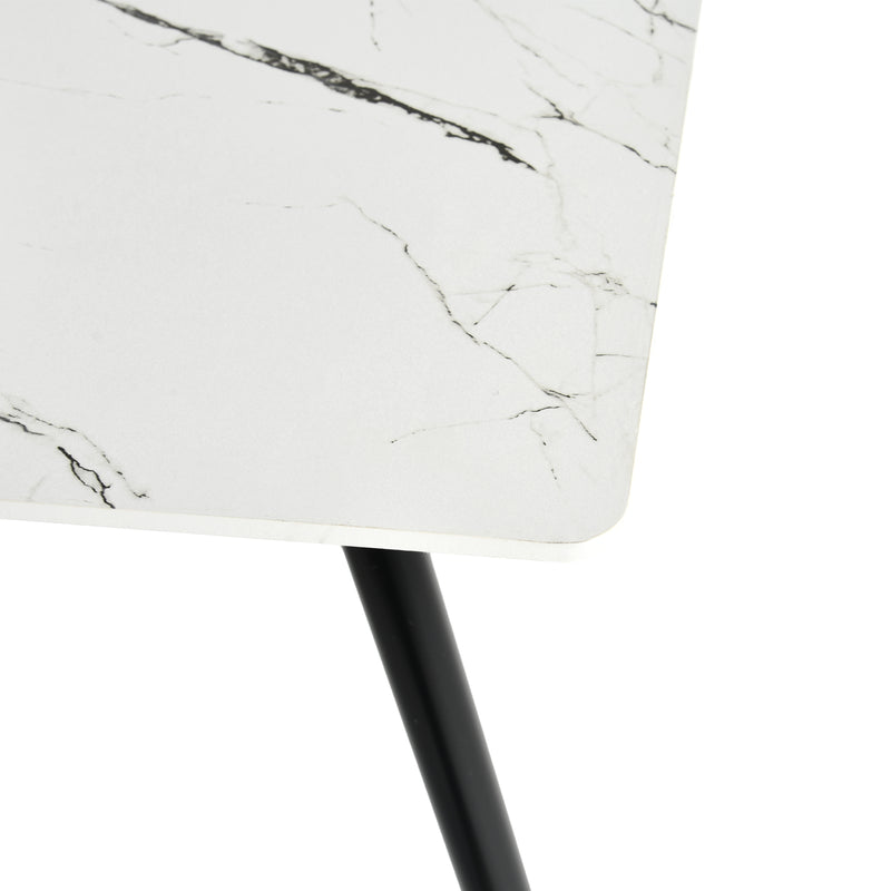 Table de salle à manger rectangulaire effet marbre blanc de style scandinave pieds points dorés 110x70cm WHALEN MARBLE TABLE BG