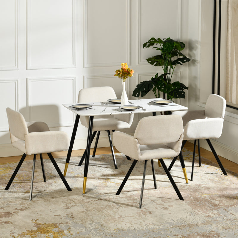 Table de salle à manger rectangulaire effet marbre blanc de style scandinave pieds points dorés 110x70cm WHALEN MARBLE TABLE BG