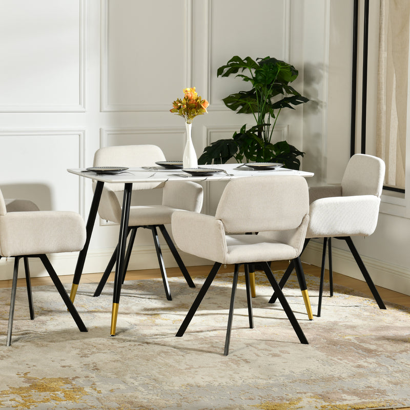 Table de salle à manger rectangulaire effet marbre blanc de style scandinave pieds points dorés 110x70cm WHALEN MARBLE TABLE BG