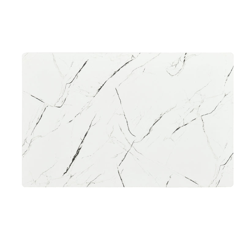 Table de salle à manger rectangulaire effet marbre blanc de style scandinave pieds points dorés 110x70cm WHALEN MARBLE TABLE BG