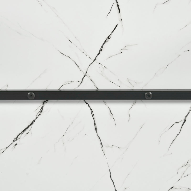 Table de salle à manger rectangulaire effet marbre blanc de style scandinave pieds points dorés 110x70cm WHALEN MARBLE TABLE BG