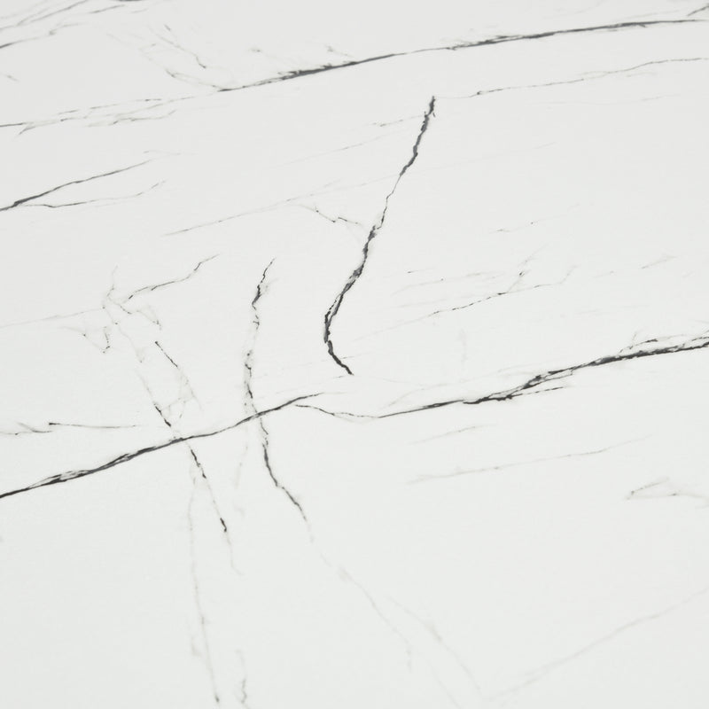 Table de salle à manger rectangulaire effet marbre blanc de style scandinave pieds points dorés 110x70cm WHALEN MARBLE TABLE BG