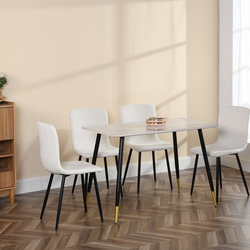 Table de salle à manger rectangulaire pierre effet marbre blanc pieds noirs dorés 110x70 WHALEN STONE WHITE MARBLE