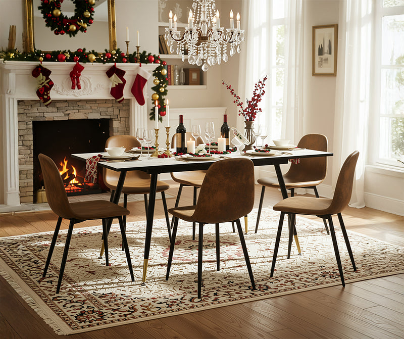 Table de salle à manger rectangulaire extensible blanche effet marbre de style scandinave pieds points dorés 120-160 WHALEN WHITE MARBLE STRETCH TABLE BG