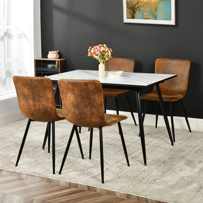 Ensemble table extensible effet marbre blanc 120-160cm et 4 chaises style scandinaves retros WHALEN WHITE MARBLE STRETCH TABLE BLACK LEG+SCARGILL SUEDE NL 4PCS