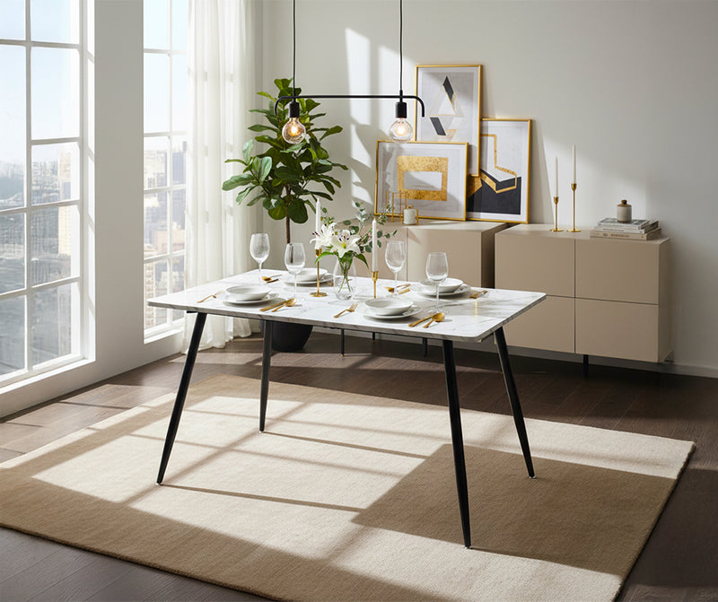 Table de salle à manger rectangulaire effet marbre blanc de style scandinave 120x75cm WHALEN WHITE MARBLE TABLE 120 KD