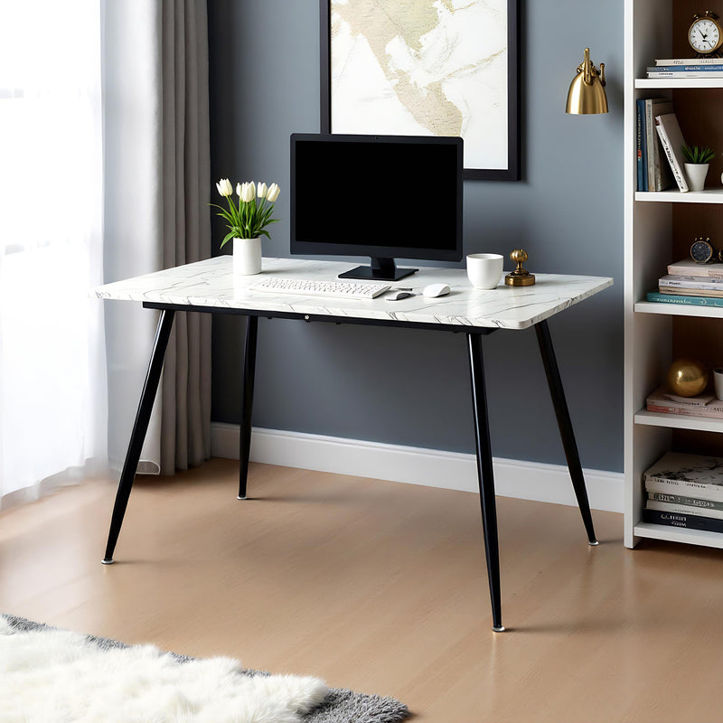 Table de salle à manger rectangulaire effet marbre blanc de style scandinave 120x75cm WHALEN WHITE MARBLE TABLE 120 KD