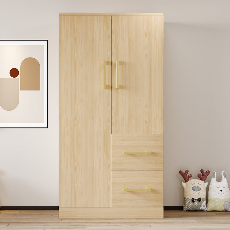 Armoire effet bois naturel avec double porte, et 2 tiroirs 70x40x135cm WAXINGHORN